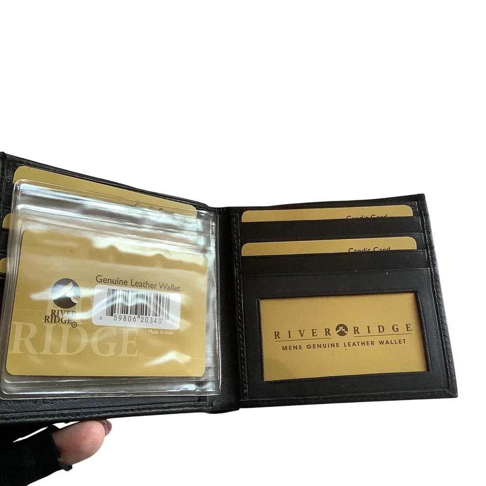 River Ridge Mens Genuine Leather Bifold Wallet Black ID Window NEW 4.5